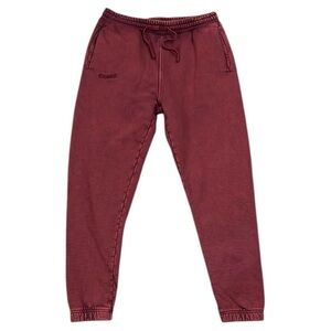 High Rise Jogger Sweatpants Maroon Red Vintage Wash Cotton Drawstring Medium